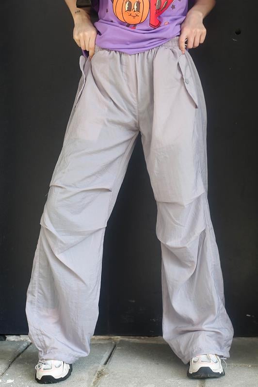 Boyalı Gri Paraşüt Jogger Kadın Pantolon MG1726