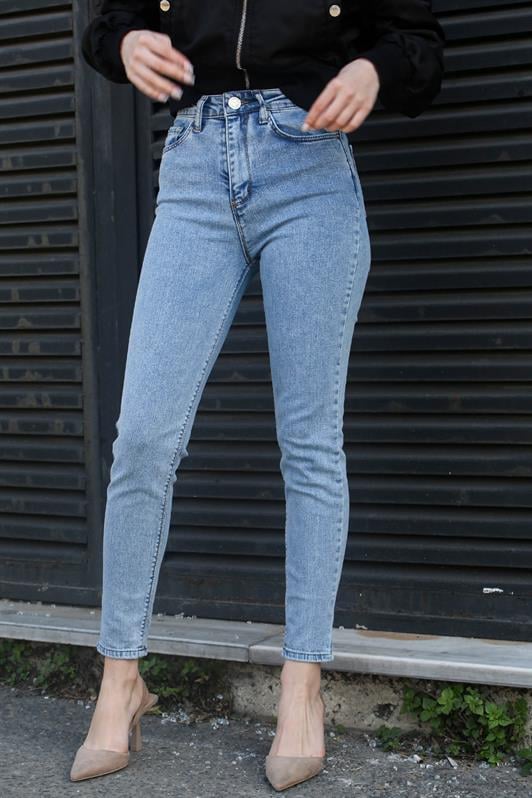 Buz Mavisi Yüksek Bel Kadın Skinny Fit Jean MG1608