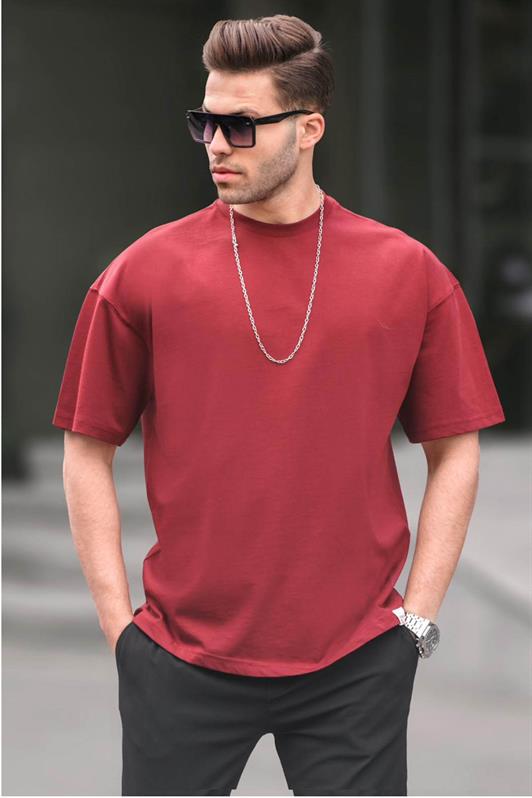 Erkek Bordo Oversize Fit Basic Tişört 6066