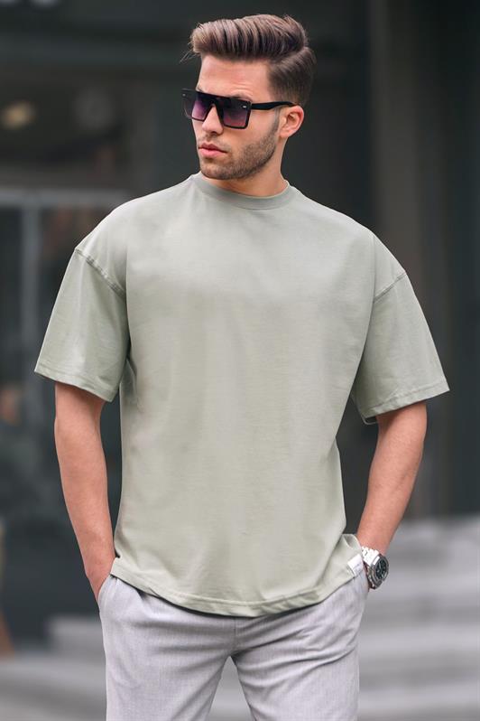 Erkek Çağla Yeşili Oversize Fit Basic Tişört 6066