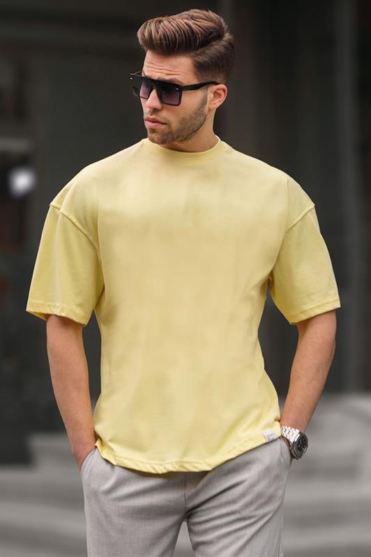 Erkek Sarı Oversize Fit Basic Tişört 6066