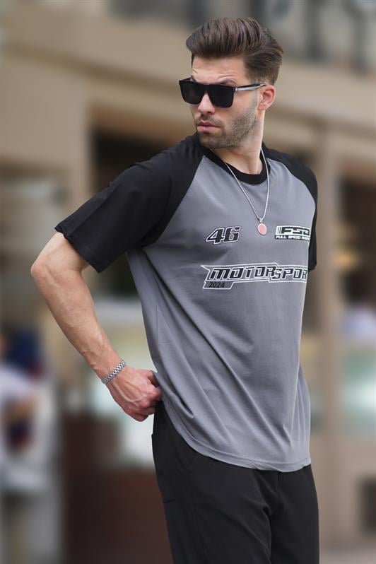 Füme Baskılı Pamuklu Kısa Kollu Erkek Tişört 7034