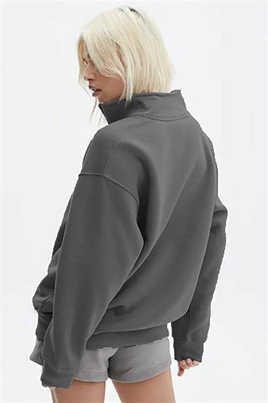 Füme Fermuar Detaylı Oversize Kadın Sweatshirt MG1933
