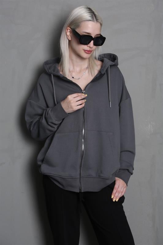 Füme Kapüşonlu Basic Kadın Sweatshirt MG1900