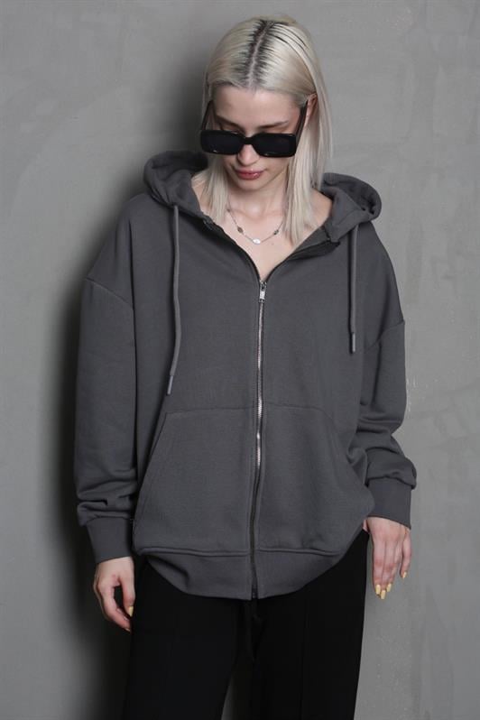 Füme Kapüşonlu Basic Kadın Sweatshirt MG1900