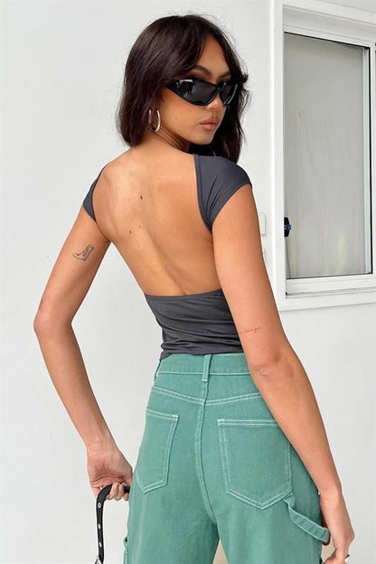 Füme Sırt Dekolteli Crop Kadın Bluz MG1851