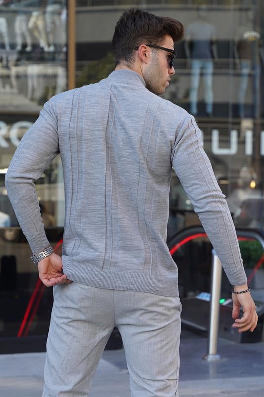 Gri Balıkçı Yaka Desenli Erkek Kazak 6825