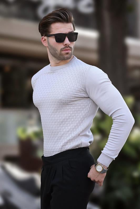 Gri Desenli Erkek Triko Kazak 7266