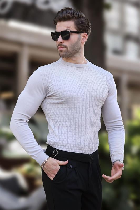 Gri Desenli Erkek Triko Kazak 7266