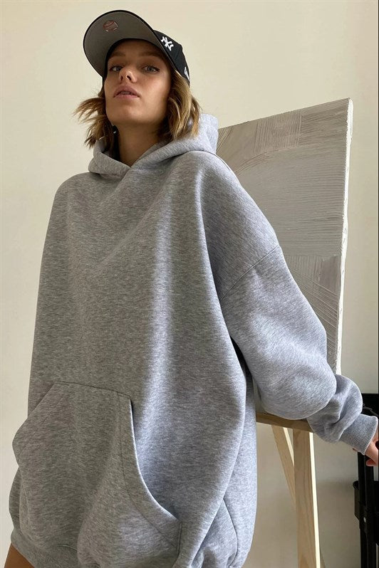 Grimelanj Kapüşonlu Şardonlu Oversize Kadın Sweatshirt MG1566