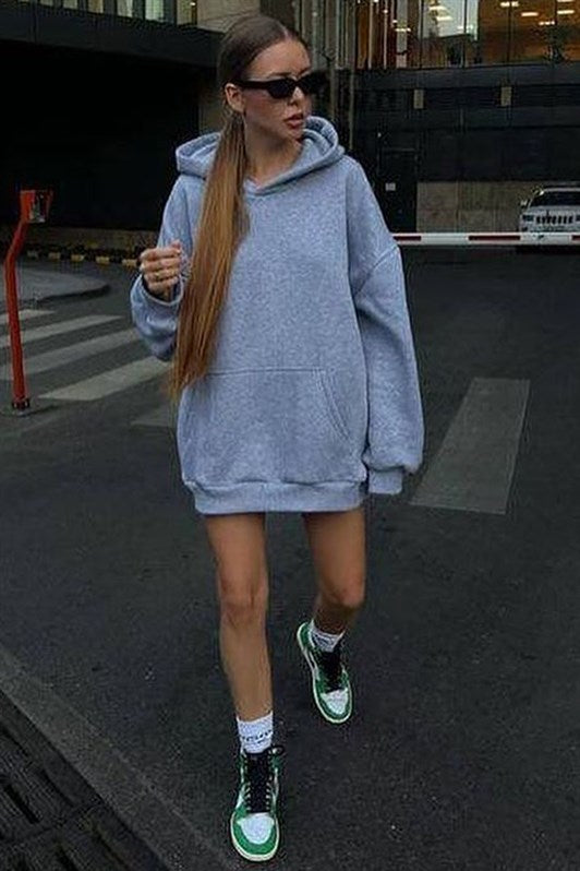 Grimelanj Kapüşonlu Şardonlu Oversize Kadın Sweatshirt MG1566