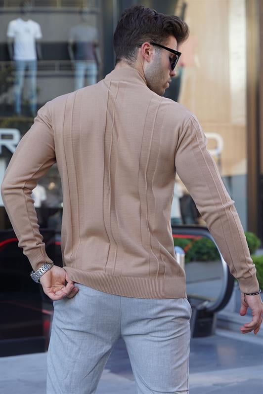 Kahverengi Balıkçı Yaka Desenli Erkek Kazak 6825