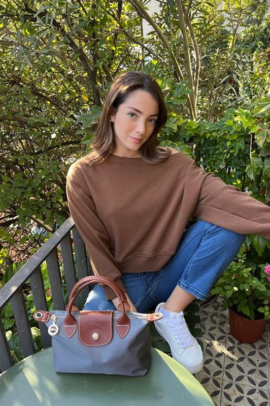 Kahverengi Kayık Yaka Kadın Sweatshirt MG2208