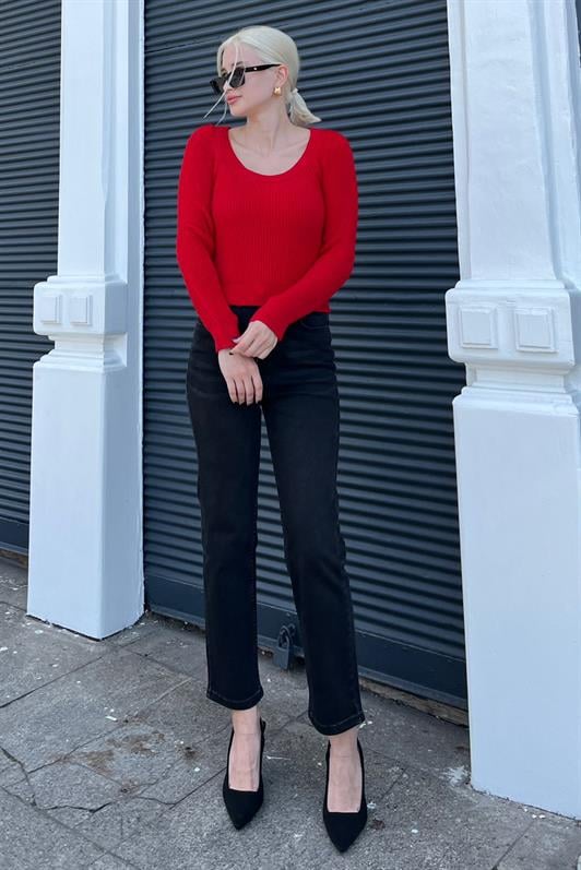 Kırmızı Bisiklet Yaka Basic Örme Kazak MG2189