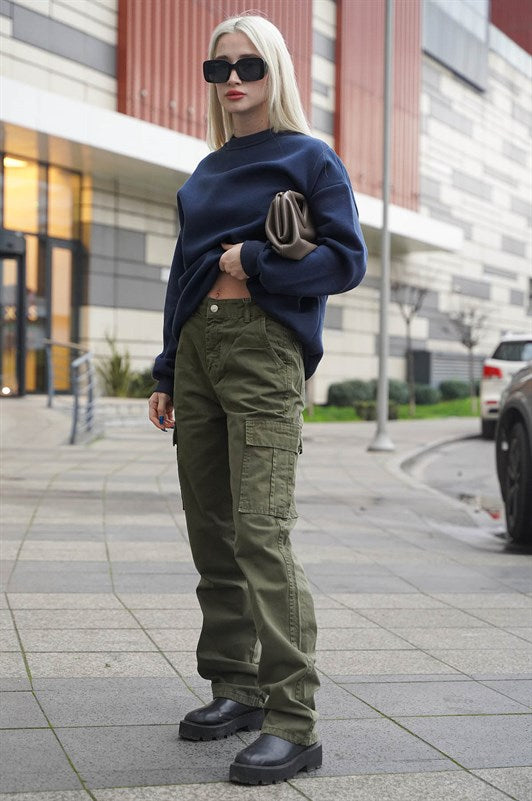 Lacivert Bisiklet Yaka Basic Kadın Sweatshirt MG1559