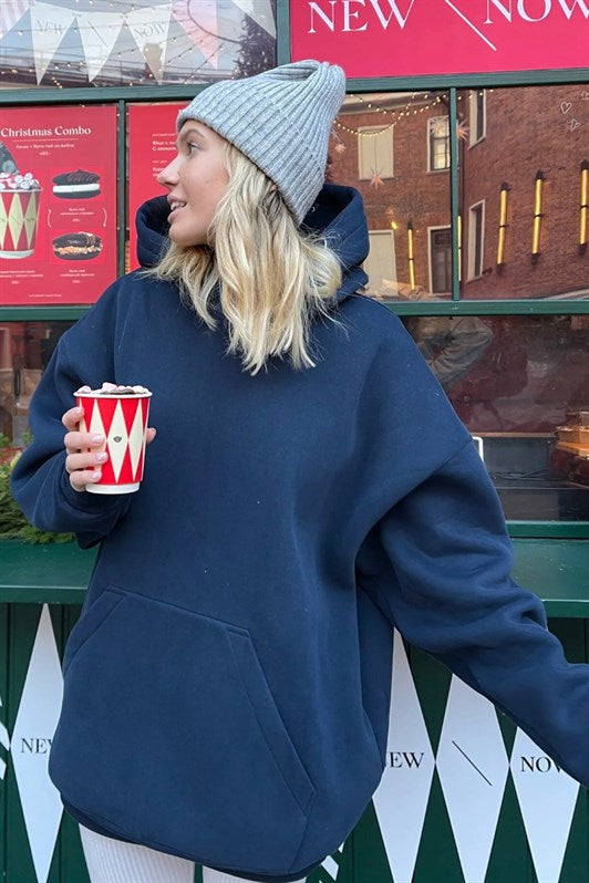 Lacivert Kapüşonlu Şardonlu Oversize Kadın Sweatshirt MG1566