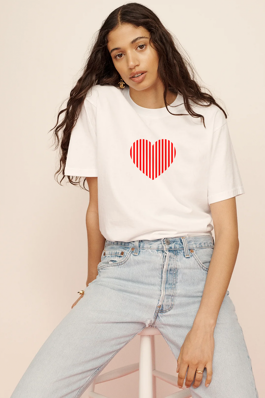 Line Heart Oversize Kadın Tişört