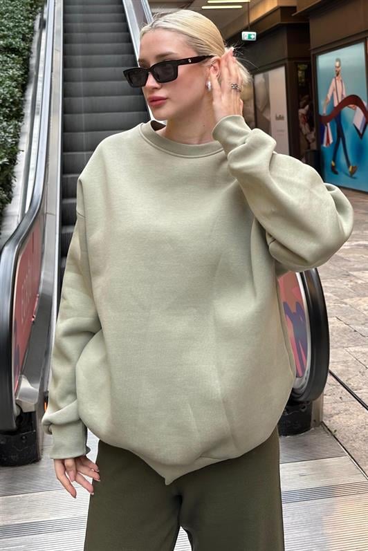 Mint Yeşili Bisiklet Yaka Basic Kadın Sweatshirt MG1559