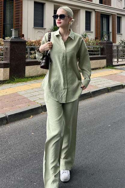 Mint Yeşili Gömlek Pantolon Kadın  İkili Takım MG2117