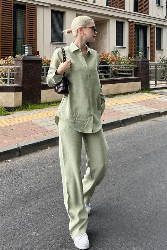 Mint Yeşili Gömlek Pantolon Kadın  İkili Takım MG2117