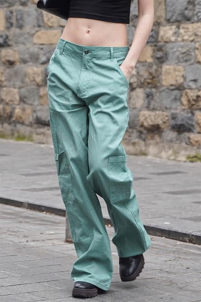 Mint Yeşili Straight Fit Kadın Kargo Pantolon MG1601