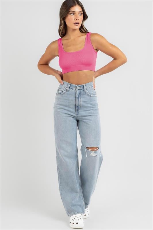 Pembe Askılı Basic Crop Top Bluz MG1757