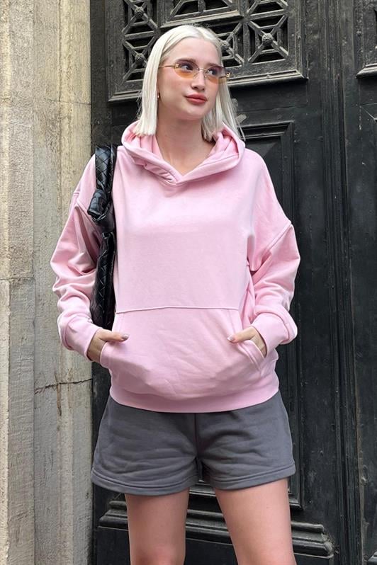 Pembe Oversize Cepli Sweatshirt MG2207