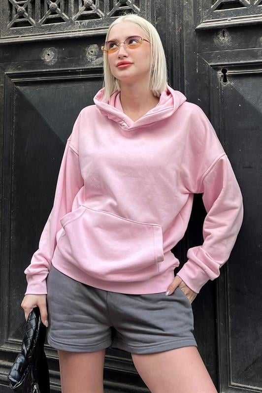 Pembe Oversize Cepli Sweatshirt MG2207