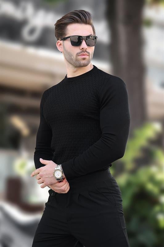 Siyah Desenli Erkek Triko Kazak 7266