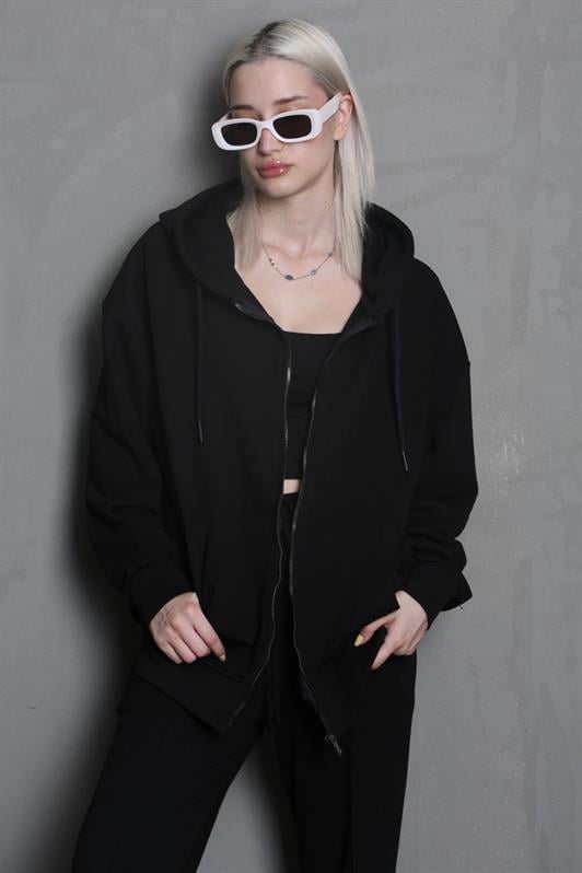 Siyah Kapüşonlu Basic Kadın Sweatshirt MG1900