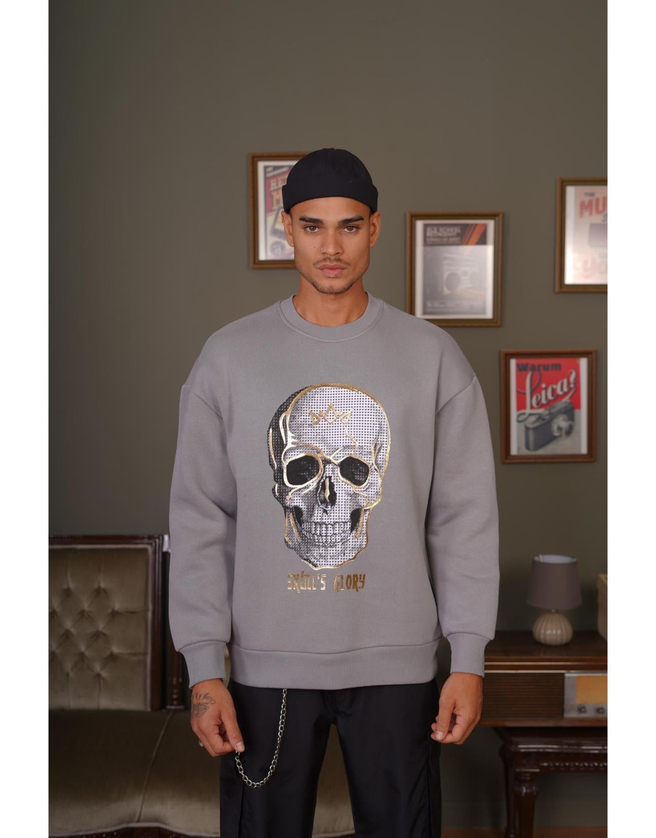 Skull Baskılı Oversize Sweatshirt