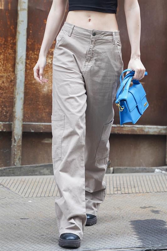 Taş Rengi Straight Fit Kadın Kargo Pantolon MG1601