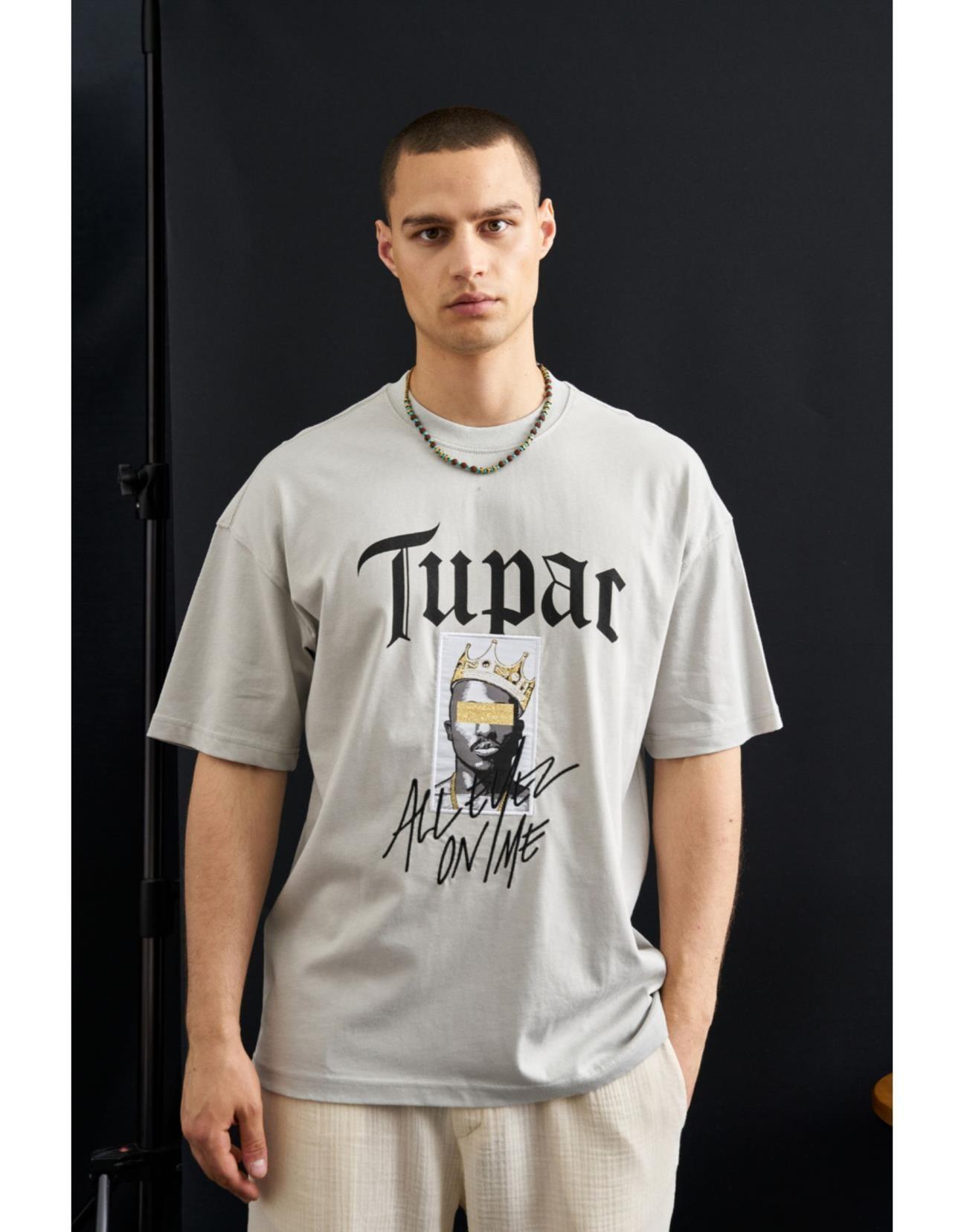 Tupac Baskılı Oversize Erkek Tişört - PΛSΛGE