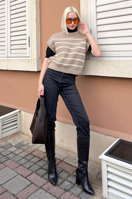 Vizon Çizgili Triko Süveter MG2159