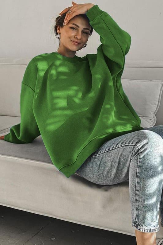 Yeşil Bisiklet Yaka Basic Kadın Sweatshirt MG1559
