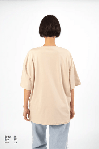 Square Bej Oversize Kadın Tişört PΛSΛGE
