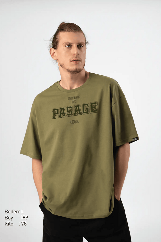 Vdp 1981 Haki Oversize Erkek Tişört PΛSΛGE