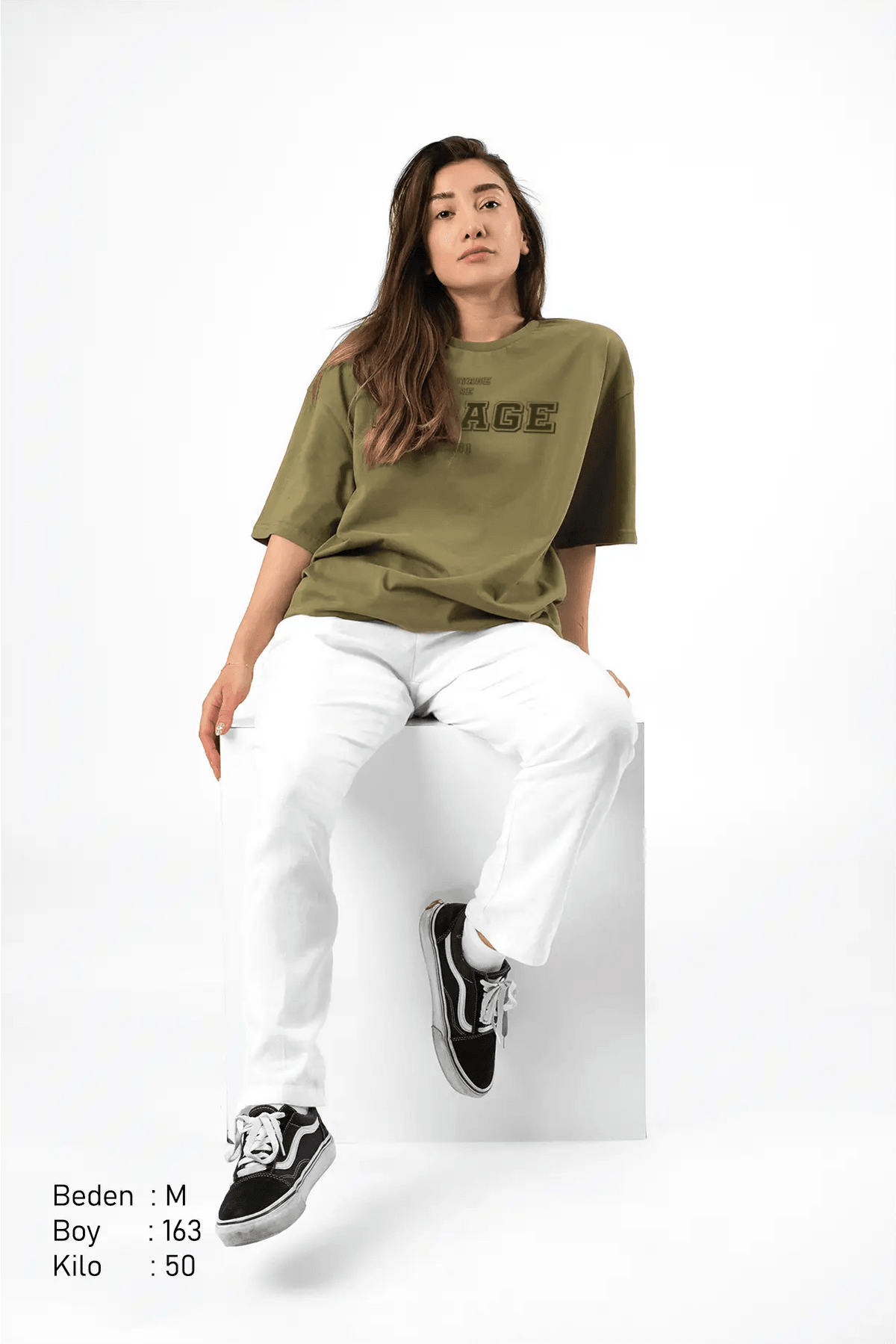 Vdp 1981 Haki Oversize Kadın Tişört PΛSΛGE