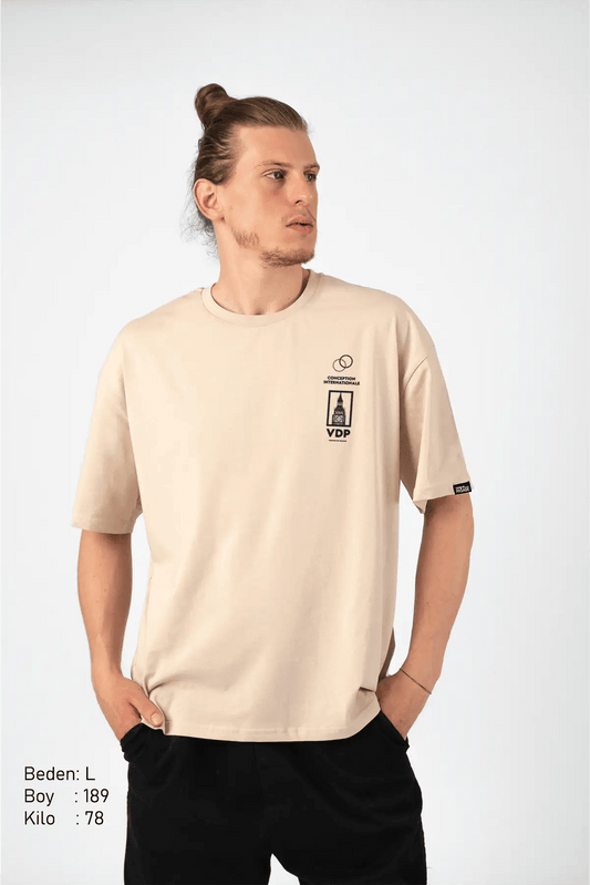 Wined Bej Oversize Erkek Tişört PΛSΛGE