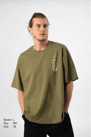Wined Haki Oversize Erkek Tişört PΛSΛGE