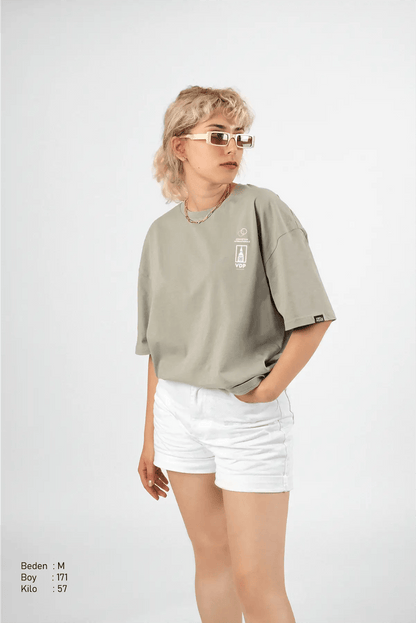 Wined Pastel Yeşil Oversize Kadın Tişört PΛSΛGE