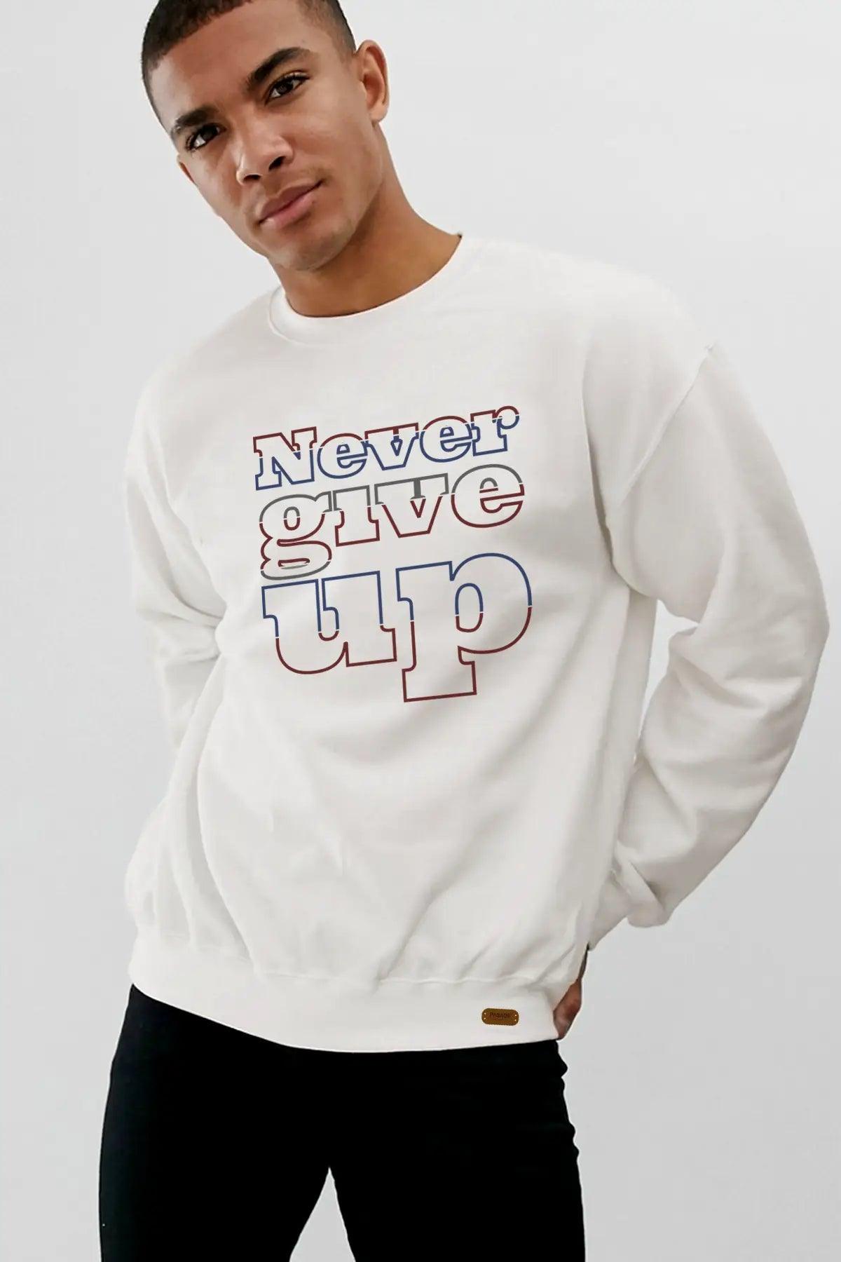 Never Give Up Oversize Erkek Sweatshirt - PΛSΛGE