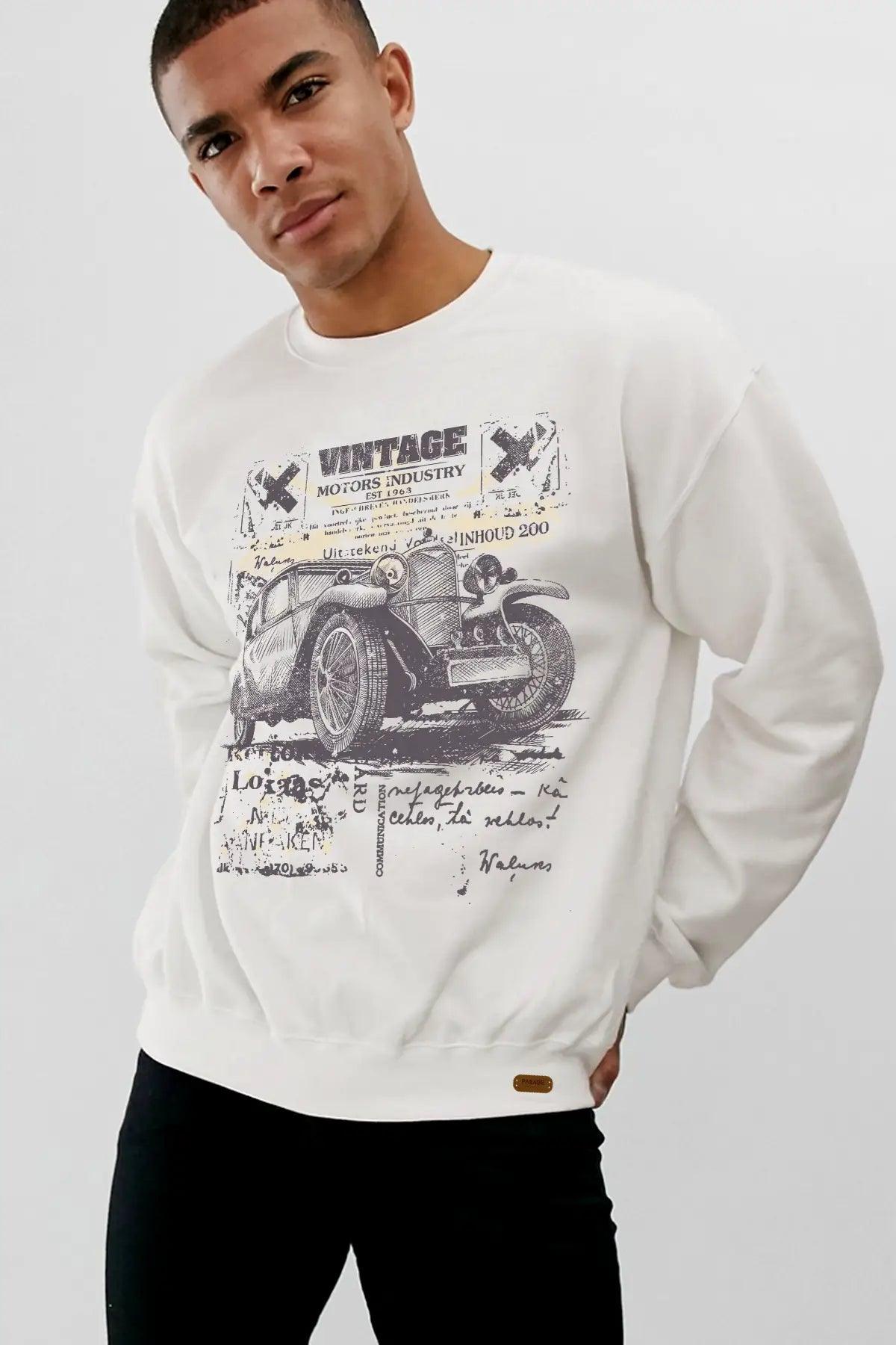 Vintage Car Oversize Erkek Sweatshirt - PΛSΛGE