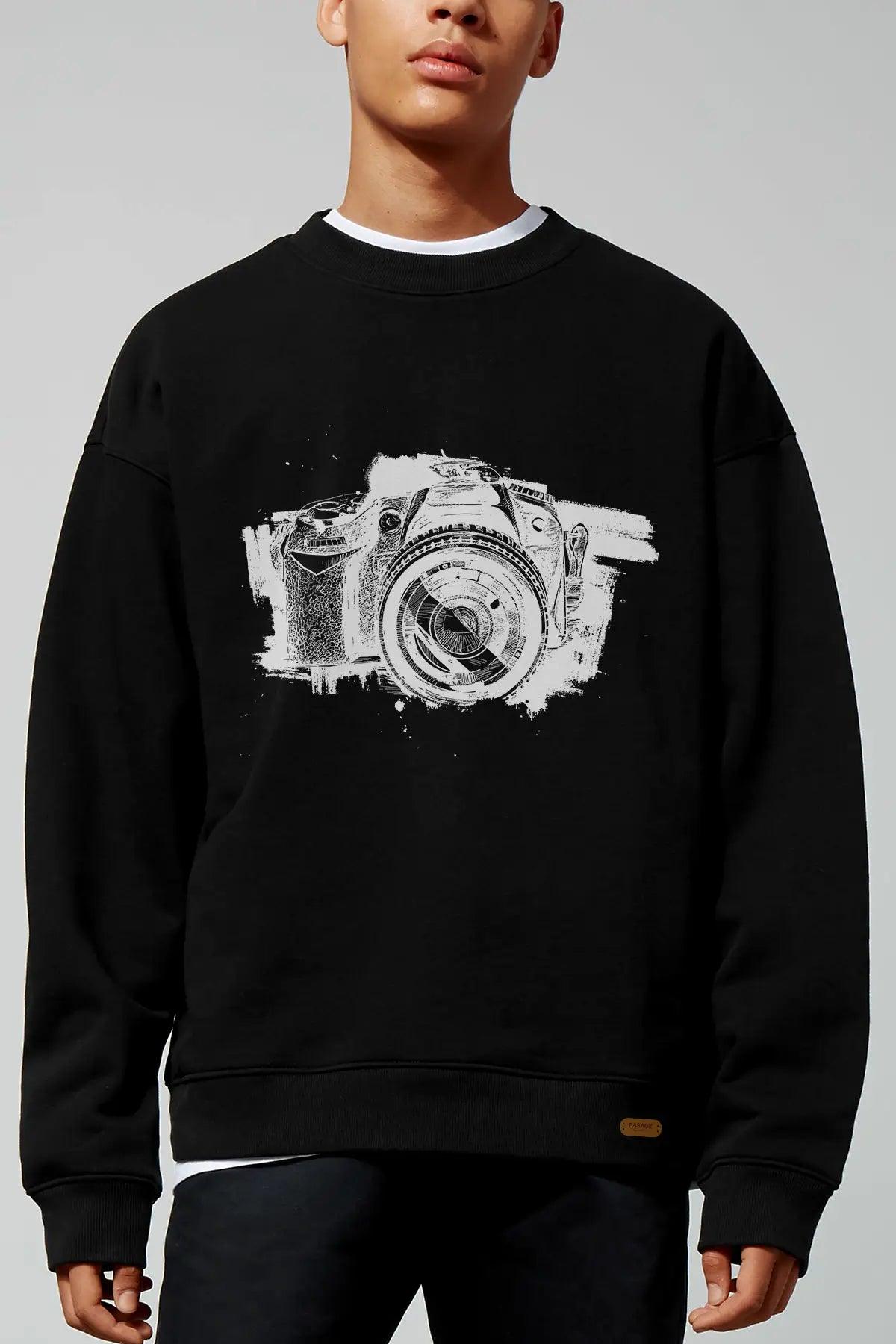 Vintage Camera Oversize Erkek Sweatshirt - PΛSΛGE