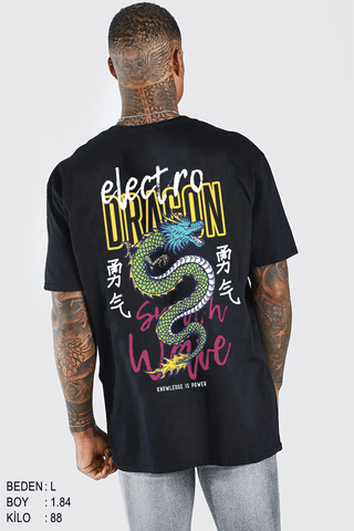 Electro Dragon Oversize Erkek Tişört - PΛSΛGE