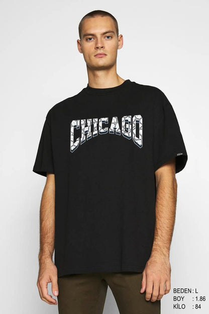 Chicago City Oversize Erkek Tişört - PΛSΛGE