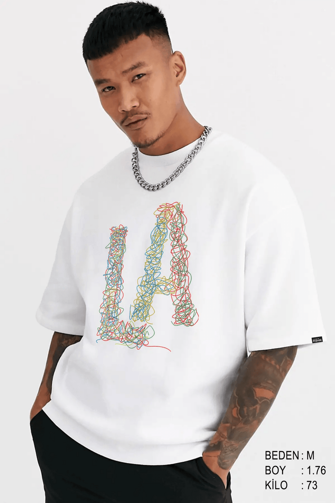 Linear LA Oversize Erkek Tişört - PΛSΛGE