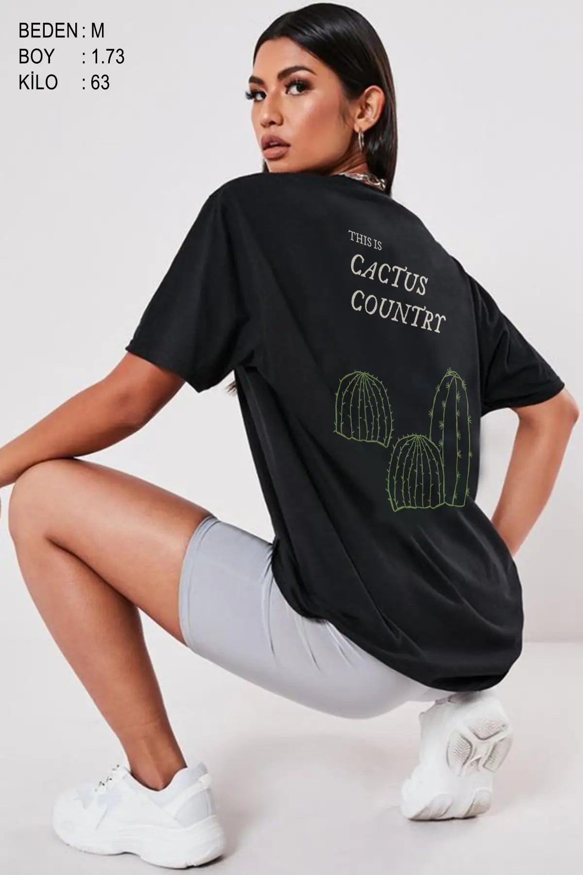 Cactus Oversize Kadın Tişört - PΛSΛGE