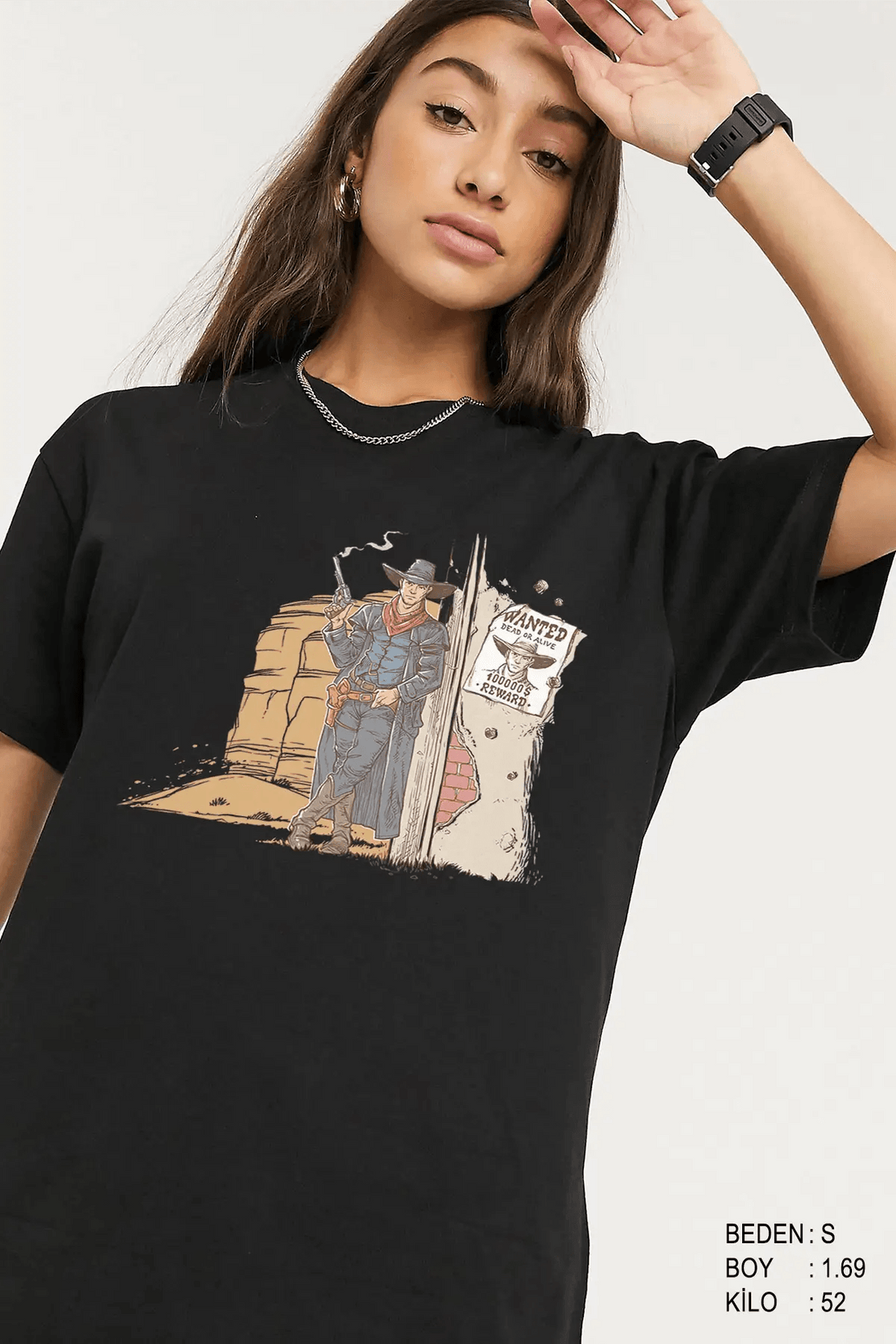 Wanted Cowboy Oversize Kadın Tişört - PΛSΛGE