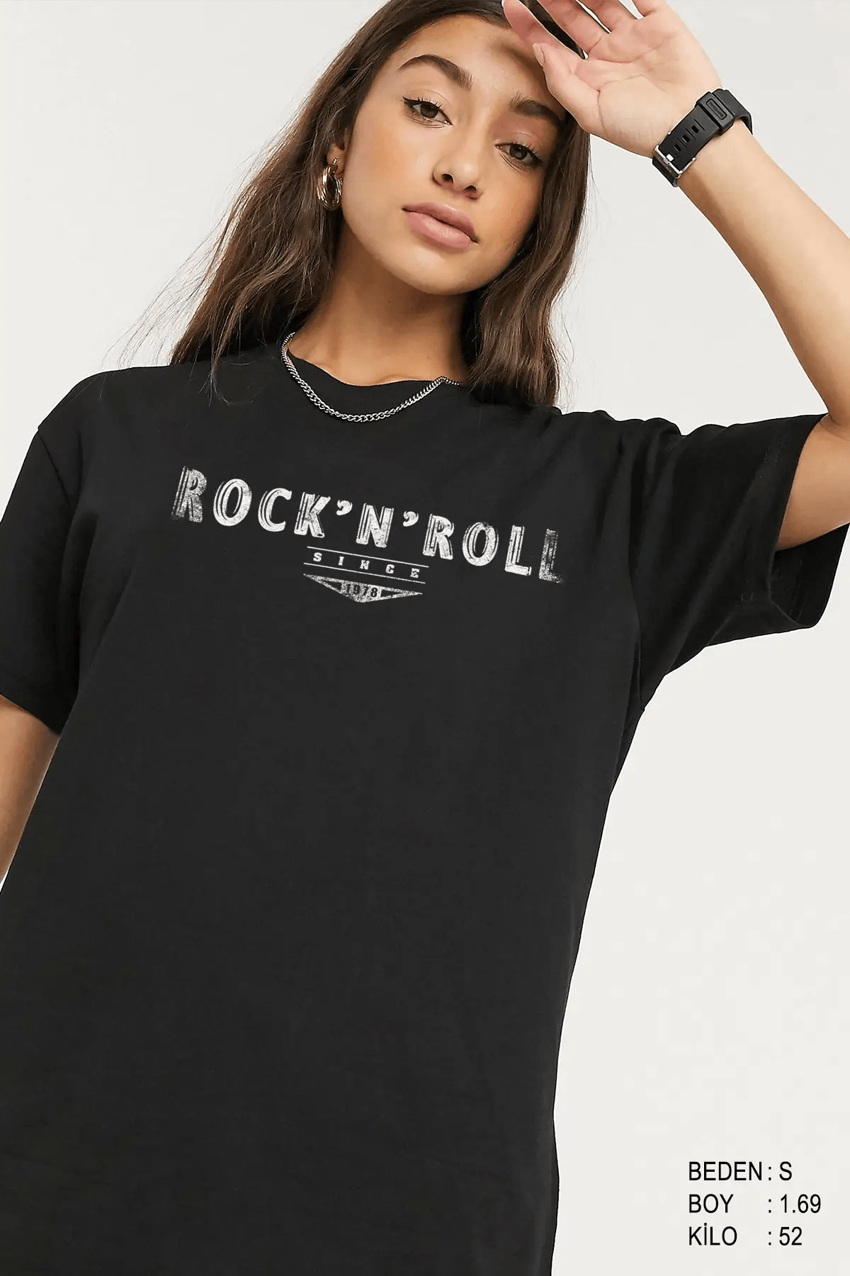 Rock And Roll Oversize Kadın Tişört - PΛSΛGE